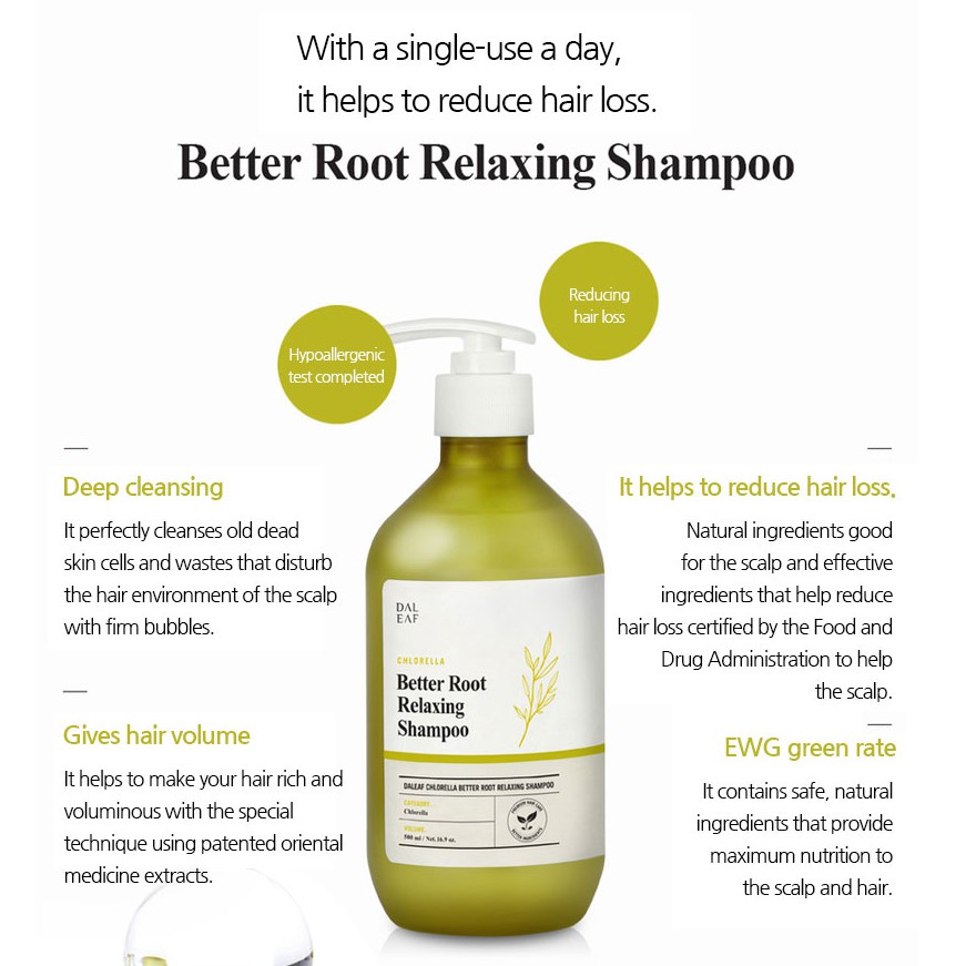 Dầu gội thư giãn DALEAF rễ cây chlorella cao cấp 500ml