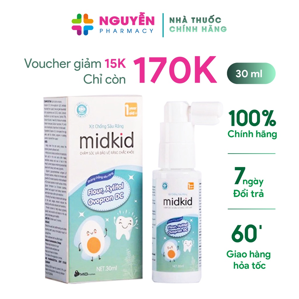 [CHÍNH HÃNG] Xịt Chống Sâu Răng Midkid 30ml - Bảo vệ răng cho bé từ 1 tuổi