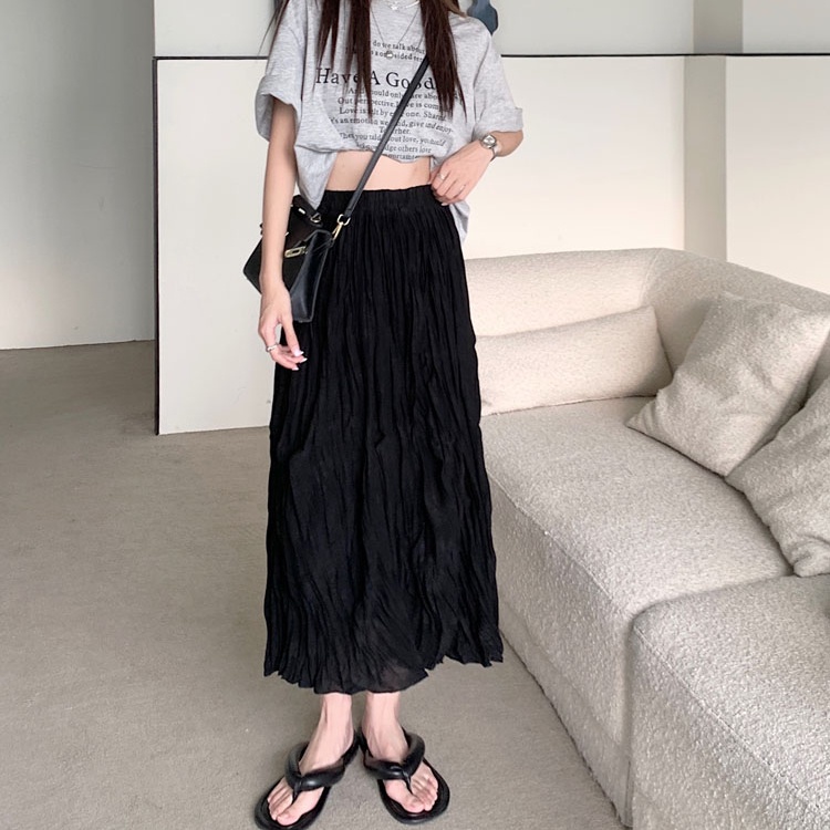 Chân váy SUXI dáng chữ A lưng cao màu trơn phong cách Hàn Quốc thời trang cho nữ