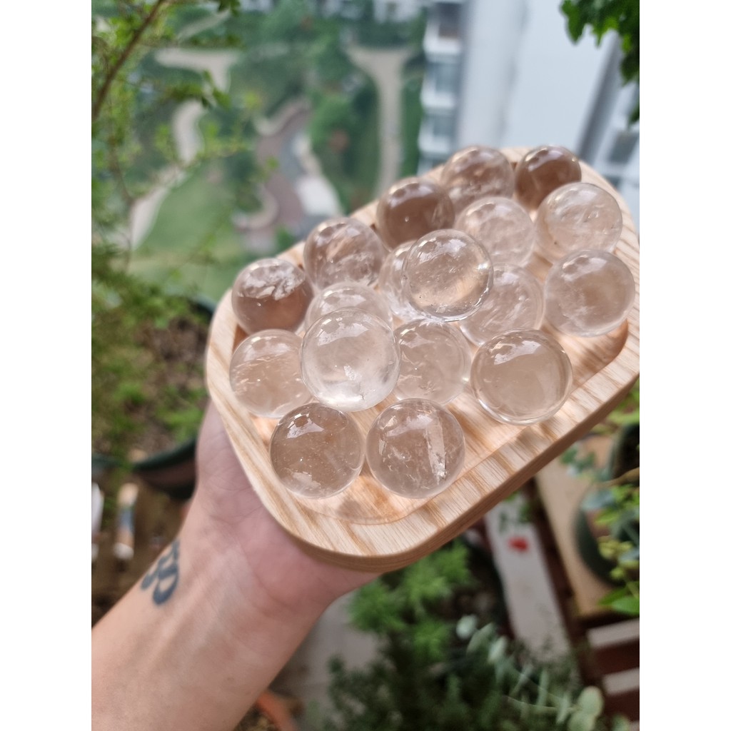 Cầu đá Trắng mini (Clear Quartz) làm Grid, thanh tẩy trong Tarot, Reiki, thiền định, phong thủy