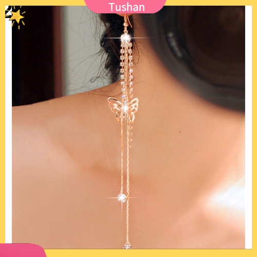 Đôi khuyên tai dài hình bươm bướm đính đá thời trang cho nữ