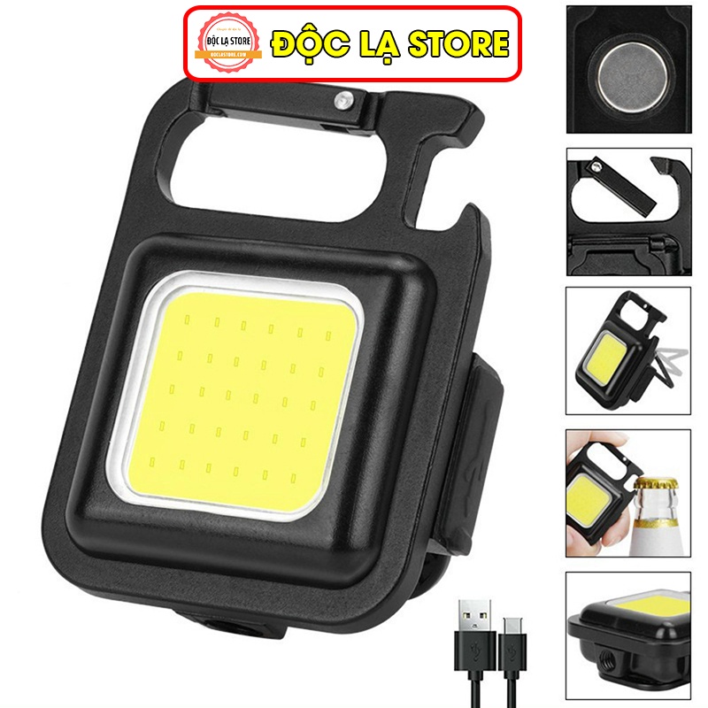 Đèn led mini COB 800 Lumens - Đèn pin siêu sáng có móc khóa đa năng chống nước, sạc usb tiện dụng