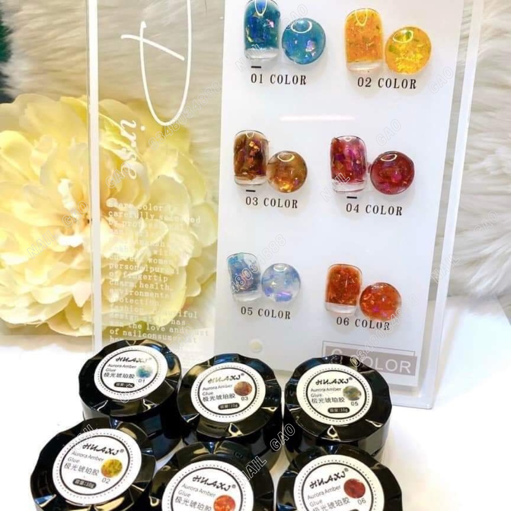 Set Gel Nhũ Hổ Phách Huaxi 6 Màu Siêu Hot Có Tặng Kèm Bảng Màu - Sơn Gel Nhũ