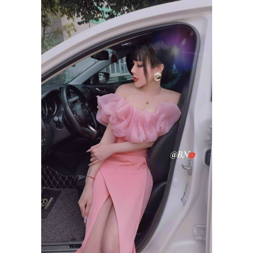 Đầm body cúp ngực phối voan tơ ( có mút ) xẻ tà bên hong thời trang nữ sexy không kém phần sang trọng