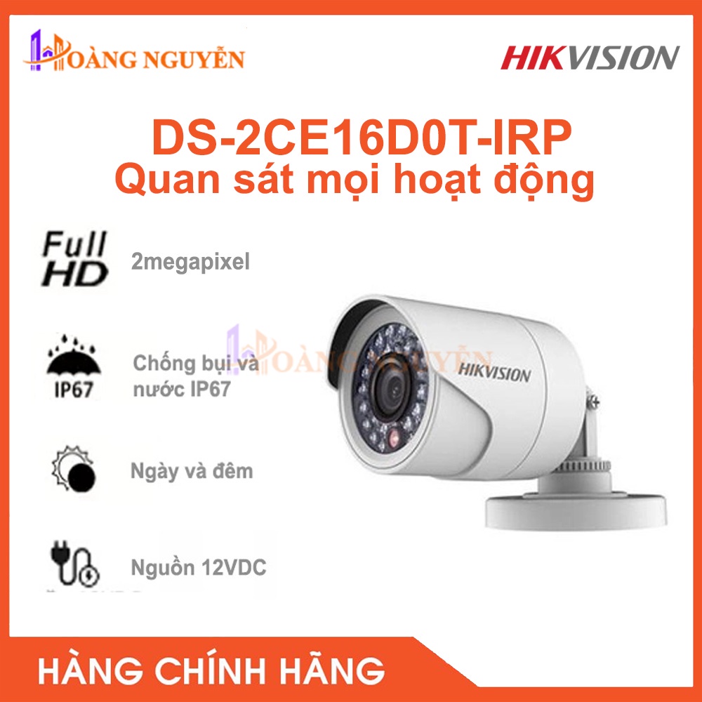 [NHÀ PHÂN PHỐI] Camera HDTVI ngoài trời hồng ngoại 20m 2MP Hikvision DS-2CE16D0T-IRP