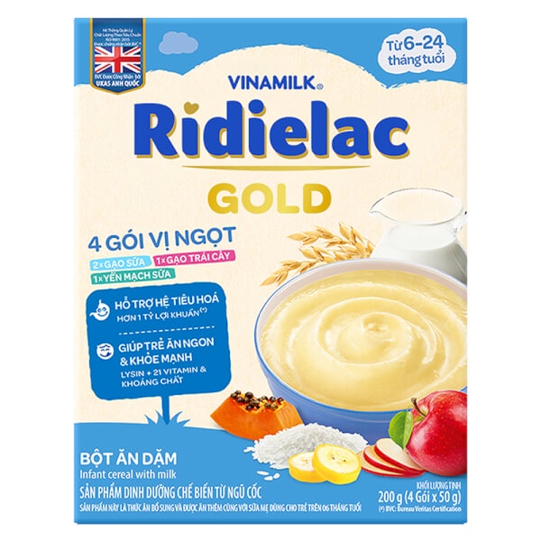 Bột ăn dặm RIDIELAC GOLD 3 Vị Ngọt - Hộp giấy 200g