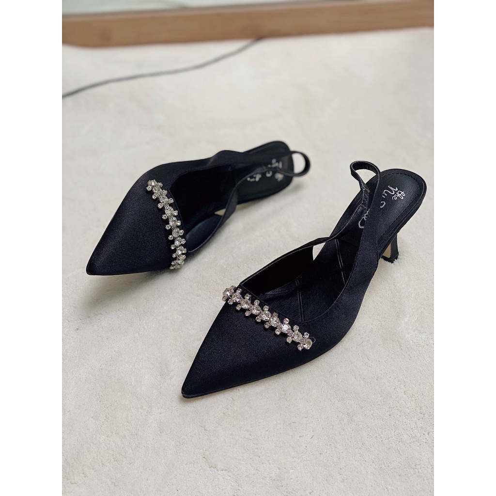 Giày Cao gót 7cm bít mũi đính đá cao cấp quai hậu - Thenysmile - VENUS