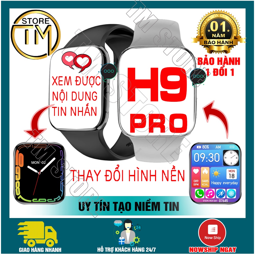 Đồng Hồ Thông Minh H9 Pro Seri 7 Đọc Tin Nhắn  Phiên Bản Thép Cao Cấp Có Lẫy Giữ Dây, 2 Nút Vật Lý, Pin Trâu
