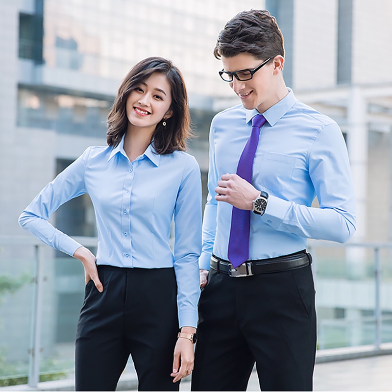 (1 mảnh, S-5XL) Áo sơ mi dài tay trơn màu phong cách Hàn Quốc, tay dài vừa vặn, thời trang công sở