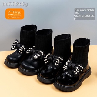 ( rẻ mà chất lượng)Giày bốt cho bé gái làm bằng cotton của Balabala mùa thu / đông mới đàn hồi bay đan bít tất công chúa