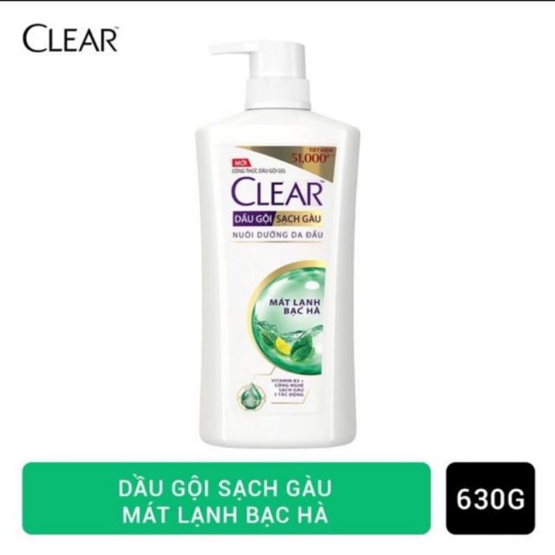 Dầu gội Clear Bạc Hà sạch gàu mát lạnh 630g - 880g