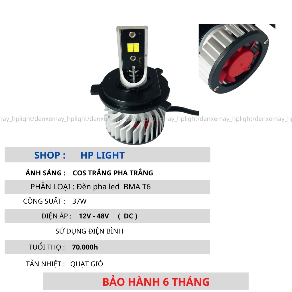 [Mã LIFEAUMAY giảm 10% tối đa 30k đơn 150k] Đèn Led Xe Máy ôtô H4 Siêu Sáng HPLIGHT T6