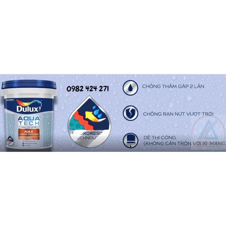 Chất chống thấm SÀN không pha xi măng Dulux Aquatech Max Chống thấm hiệu quả gấp 2 lần - Lon 6kg