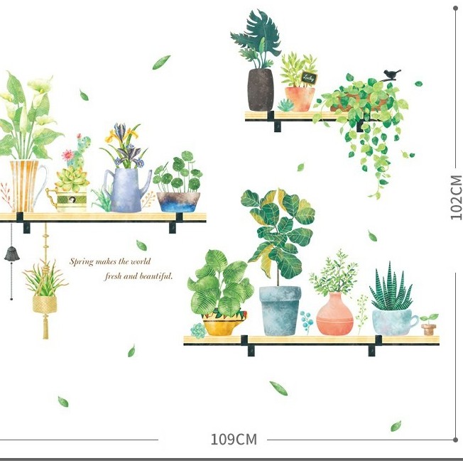 ️️Tranh decal dán tường KỆ CÂY NHIỀU LOẠI siêu đáng yêu - Decal dán tường phòng khách️️