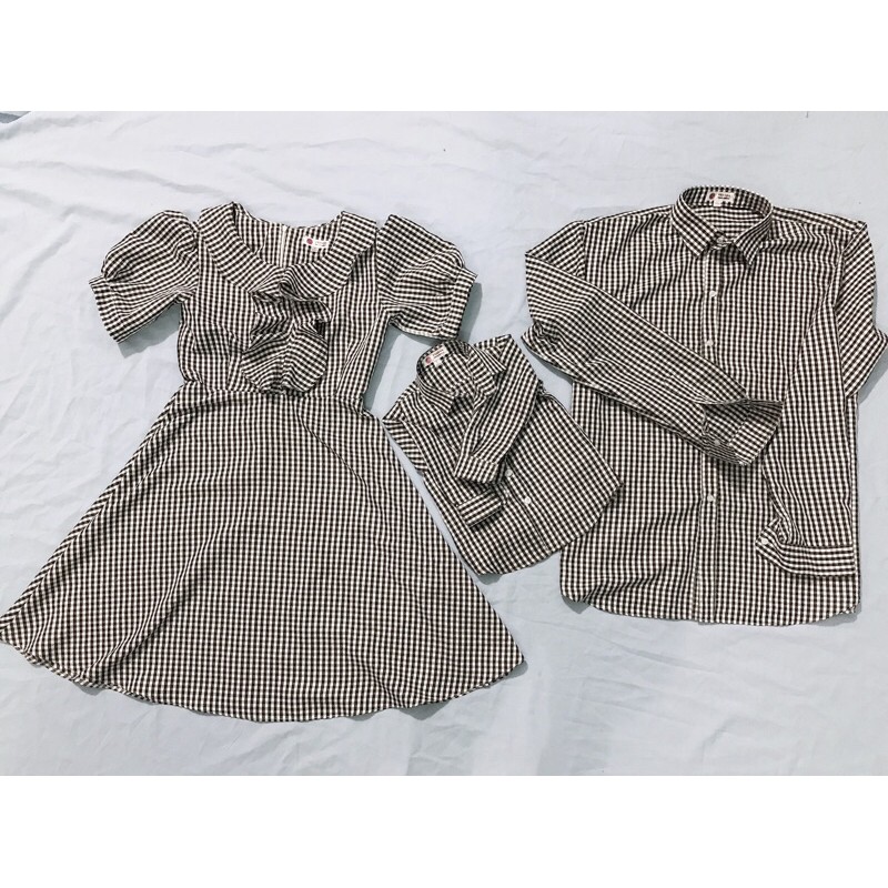 Đồ gia đình đi tiệc - áo gia đình caro đẹp - đầm caro mẹ và bé gái - đồ đôi gia đình caro đen tối màu đẹp