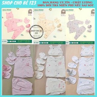 [FREESHIP, MẪU MỚI] Set sơ sinh Uala Rogo dài tay Petit kèm bao chân, tay, mũ 0-3m