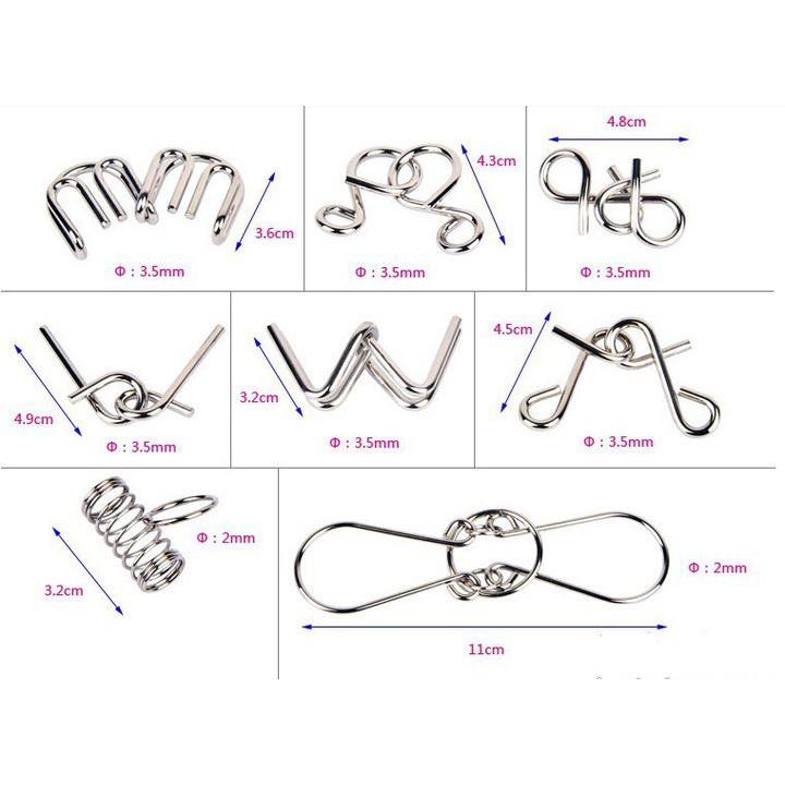 Bộ Trò Chơi Trí Tuệ Nhật Bản 8 Món - METAL PUZZLE - Tháo Lắp Vòng Sắt - Trò Chơi Rèn Luyện Tư Duy Hình Học Đỉnh Cao