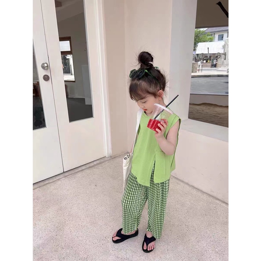 Hàng Mới Về Bộ Áo Hai Dây Phối Quần Dài Chống Muỗi Màu Trơn Phong Cách Phương Tây Thời Trang Mùa Hè Cho Bé Gái