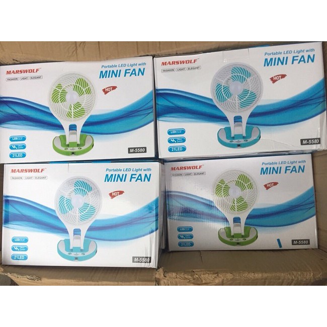 Quạt Tích Điện 5580 Mini Fan 2 In 1 Gấp Gọn