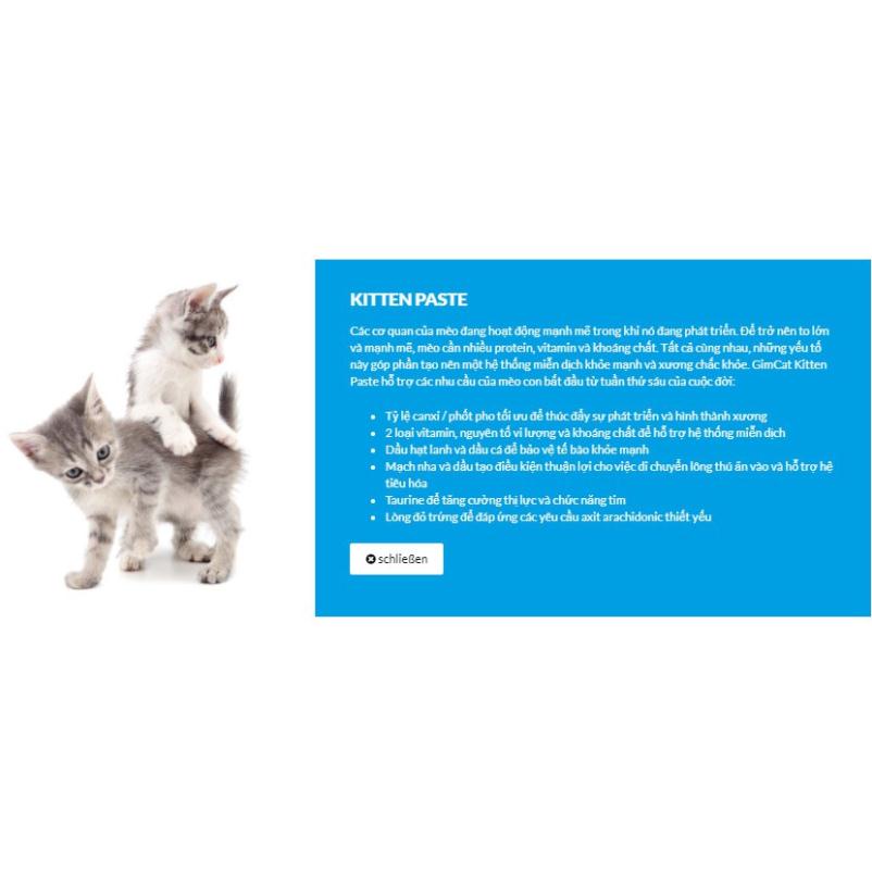 Nhập Gel dinh dưỡng bổ sung canxi vitamin cho Mèo Con Gimcat Kitten Paste 50gr