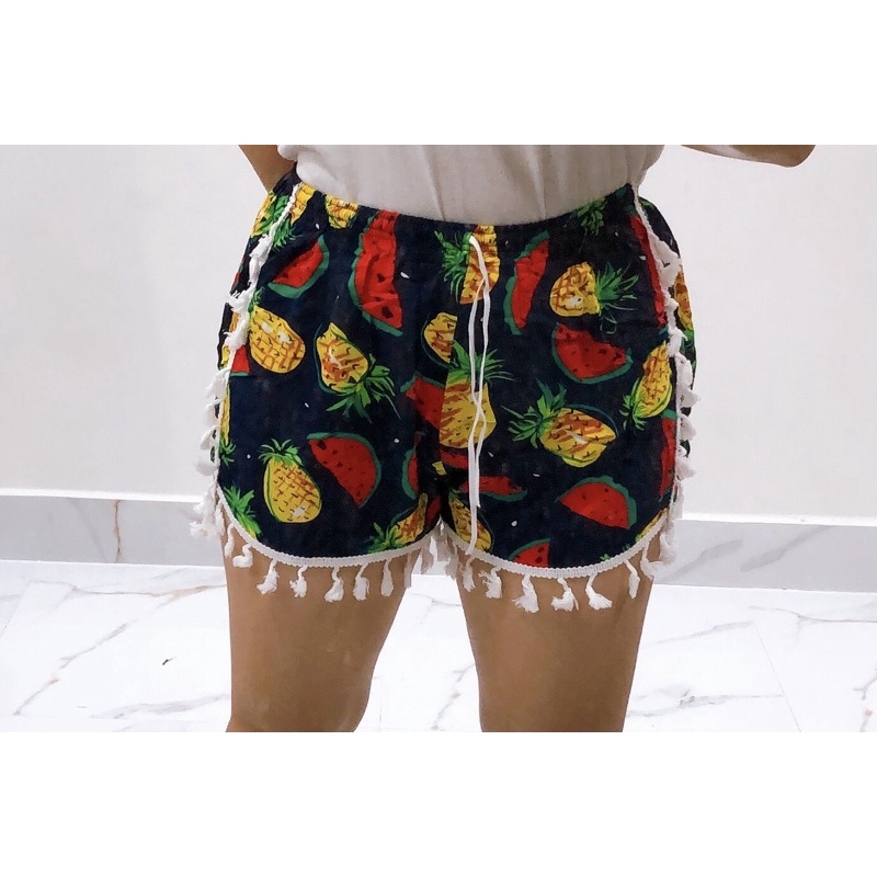 [size 2/50-60ky] Quần đùi 🩳 lanh đi biển viền ren tua rua
