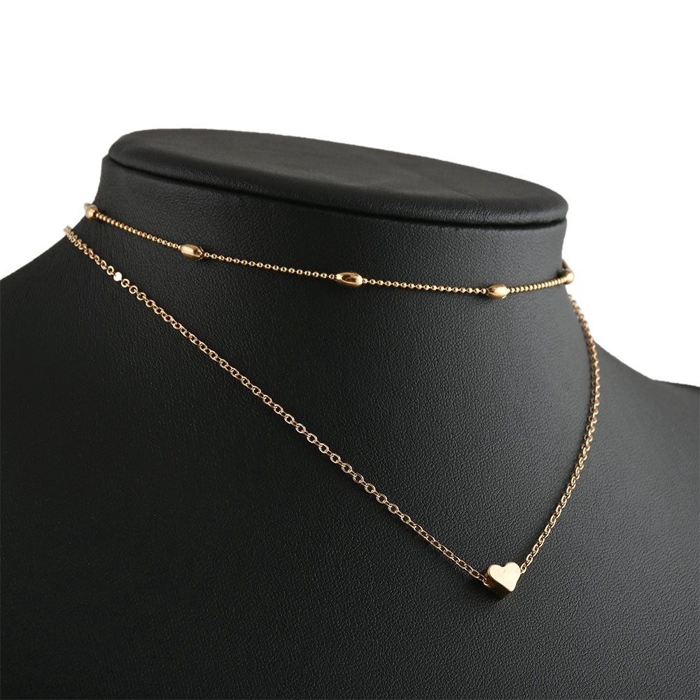 Dây Chuyền Kiểu Choker Hai Lớp Mặt Hình Trái Tim Phong Cách Cổ Điển