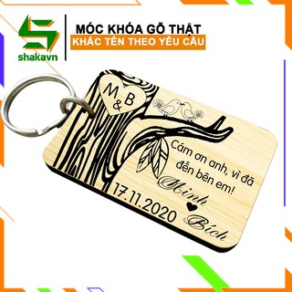Móc khóa gỗ khắc tên, khắc biểu tượng theo yêu cầu (quà tặng cặp đôi)