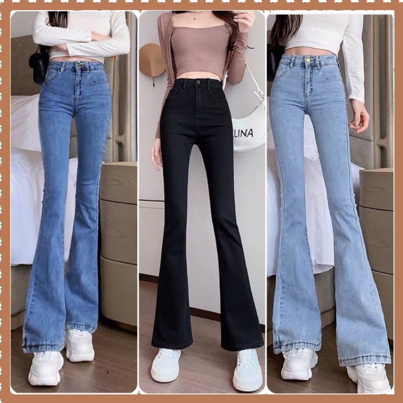 Quần bò jean nữ ống loe đứng co giãn jeans cạp cao cao cấp Hottrend 2022 | BigBuy360 - bigbuy360.vn