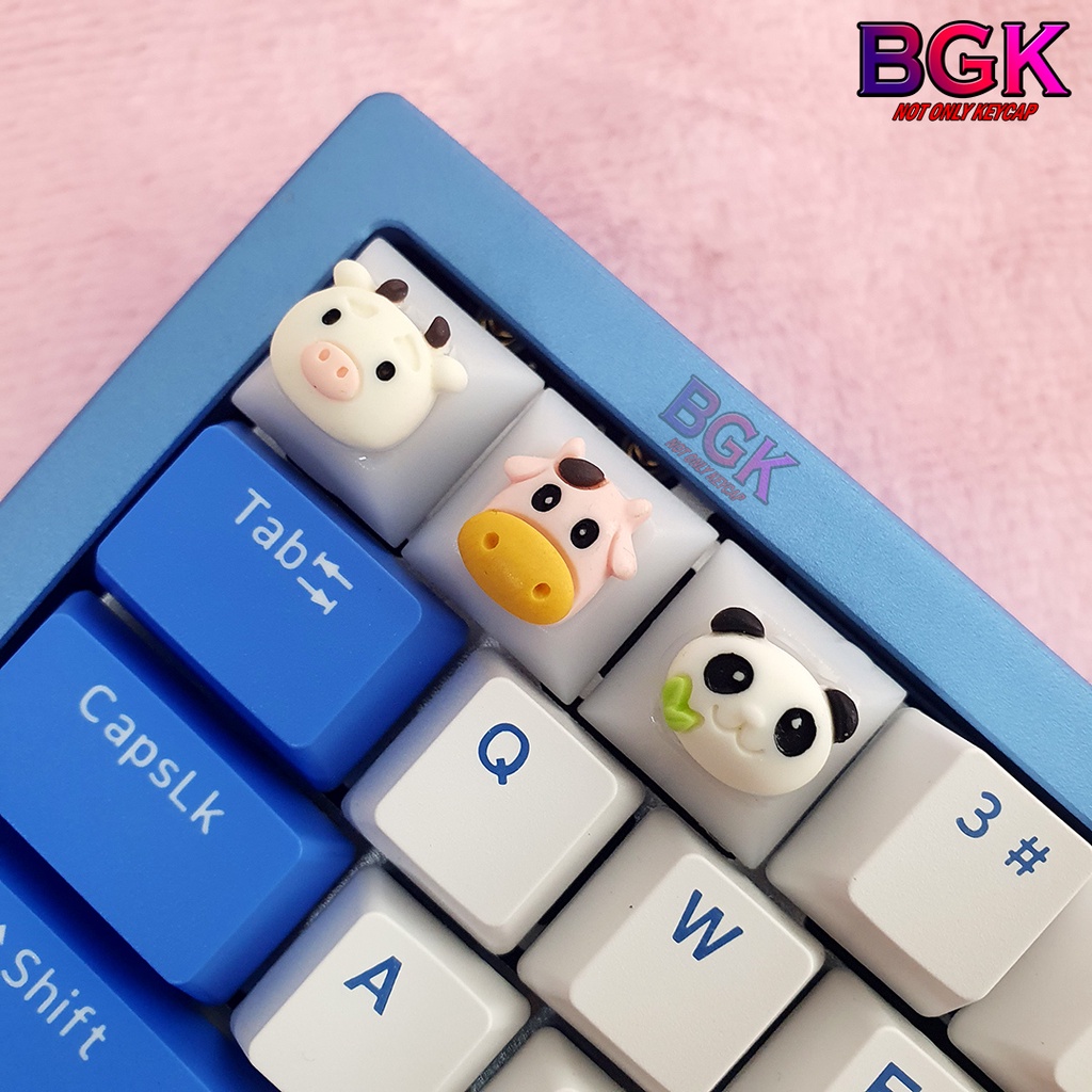 Keycap Artisan nút bàn phím cơ Gấu Trúc, Bò Sữa Siêu Dễ Thương Xuyên LED