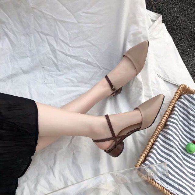 Giày nữ mũi nhọn , gót trụ tròn 3cm, có quai cài chất da mềm (Kèm 3 Ảnh Thật)
