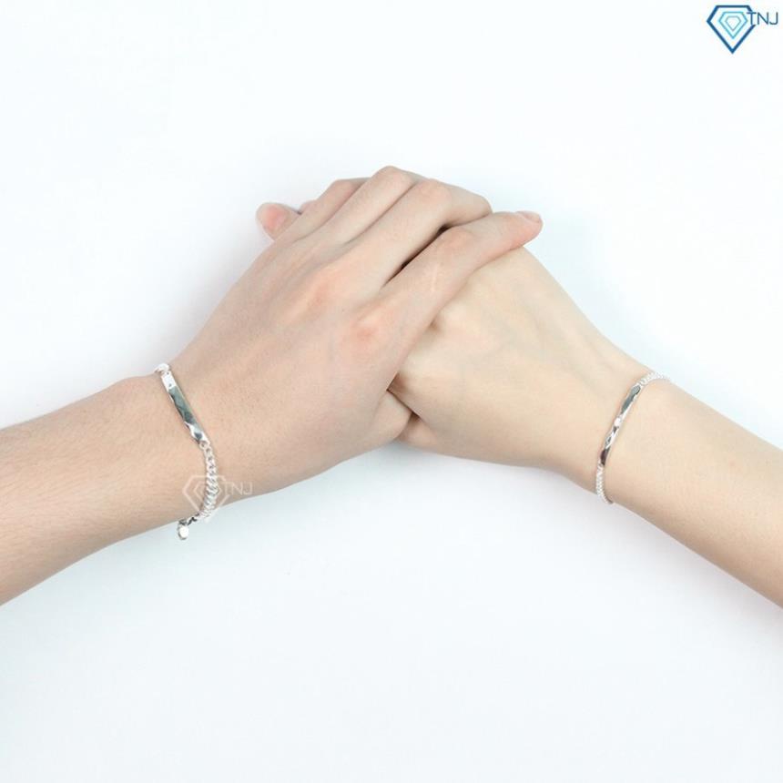 Vòng tay đôi bạc 925, vòng tay cặp bạc kẻ caro khắc tên