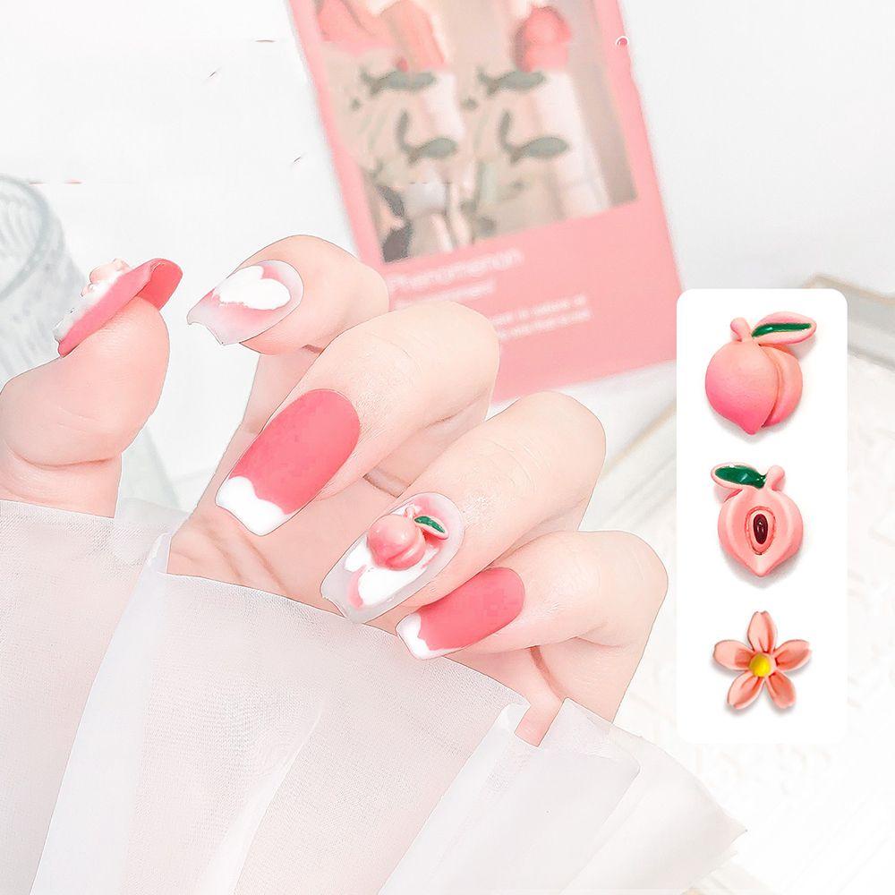 Phụ Kiện Trang Trí Móng Tay 3D Bằng Hợp Kim Ba Chiều Hình Hoa Đào / Dâu Tây /