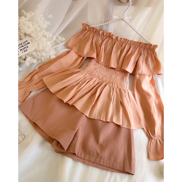 Set áo bẹt vai + short 4 màu