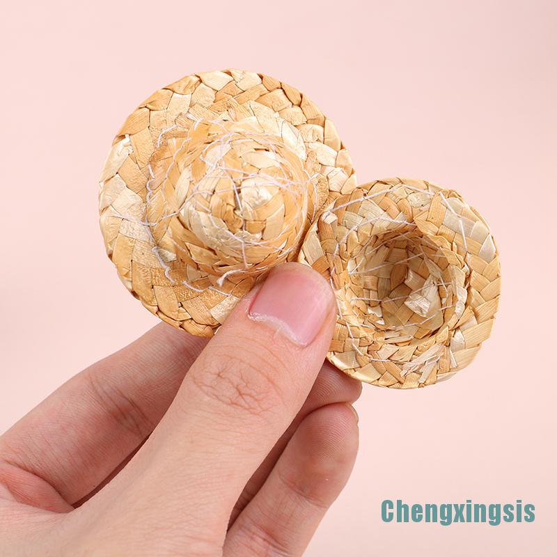 Set 2 mô hình mũ rơm đan thủ công mini DIY dành cho trang trí búp bê trang sức