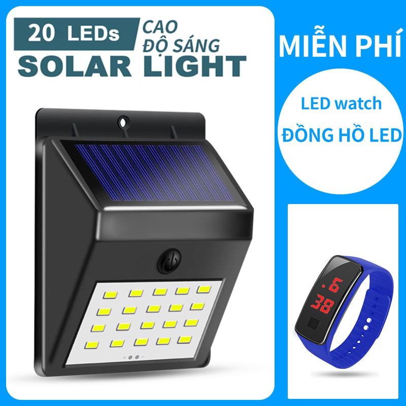 【Đồng hồ LED miễn phí】Đèn LED treo tường cảm biến chuyển động dùng năng lượng mặt trời 20L