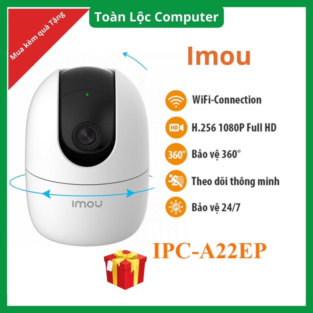 Camera imou ip wifi 2M A22EP xoay 360 trong nhà ngoài trời có báo động Chính Hãng