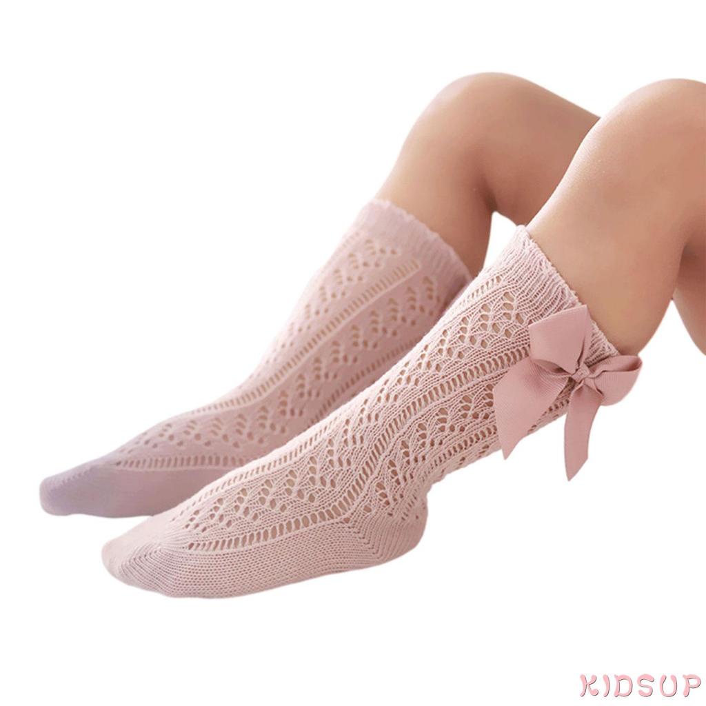 Tất dài màu trơn đính nơ phong cách thời trang mùa hè cho bé 0-3 tuổi