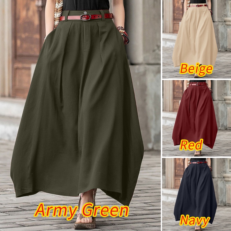 Chân váy ZANZEA dài lưng cao màu trơn thời trang vintage cho nữ