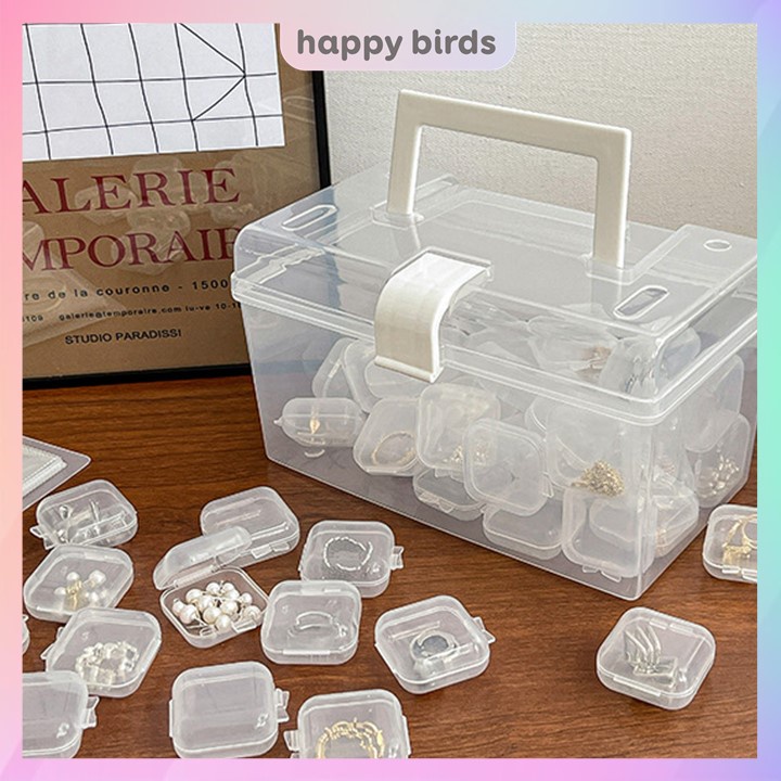 Hộp đựng trang sức mini 3.5x3.5x2cm trong suốt bằng nhựa đựng đồ trang sức, thuốc, nhẫn, phụ kiện nhỏ