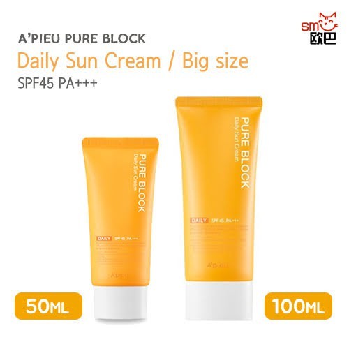Sản Phẩm Chống Nắng ('18) A'Pieu Pure Block Natural Daily Sun Cream SPF45/Pa+++ (Large Volume) 100ml