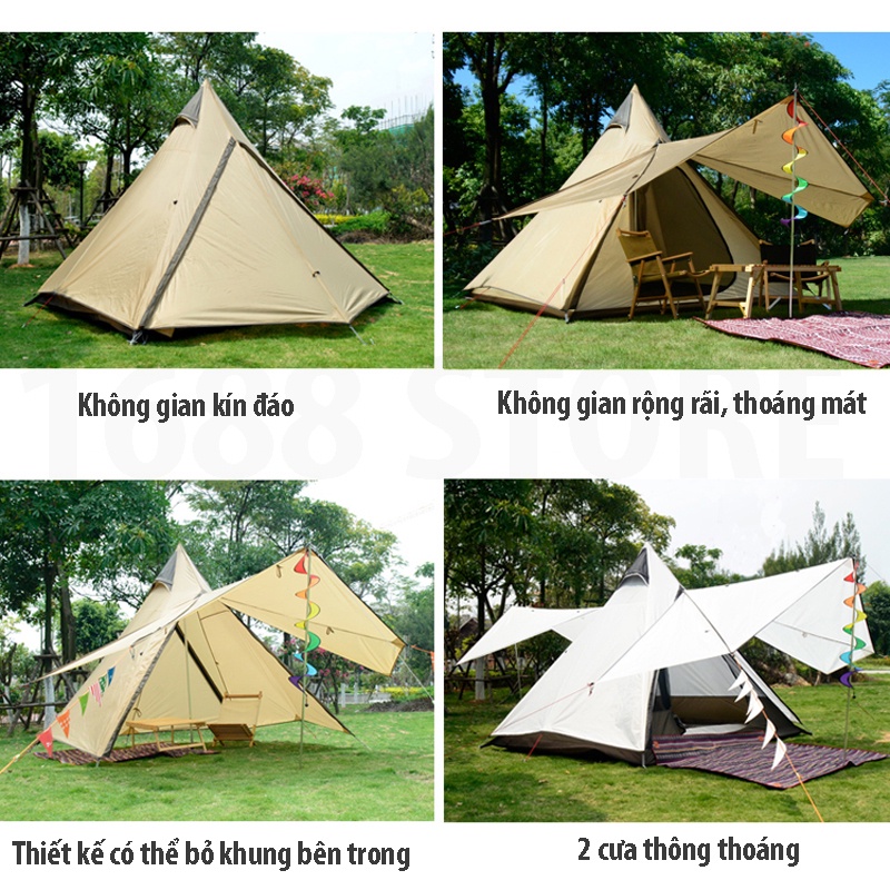 Lều Cắm Trại Dã Ngoại Kim Tự Tháp Dành Cho 4-6 Người, Lều Du Lịch Dã Ngoại Chống Nước Rộng Rãi Thoáng Mát