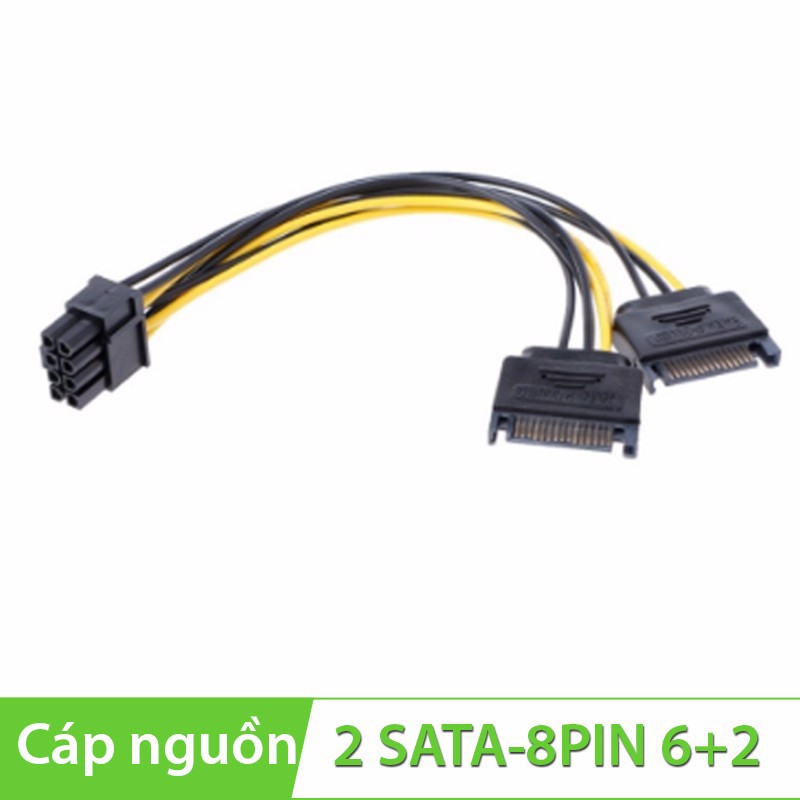 [FREESHIP 99K]_Cáp chuyển và chia nguồn 2 đầu SATA sang 8 PIN 6+2 (2 SATA ra 8PIN tách thành 6 PIN) 20Cm