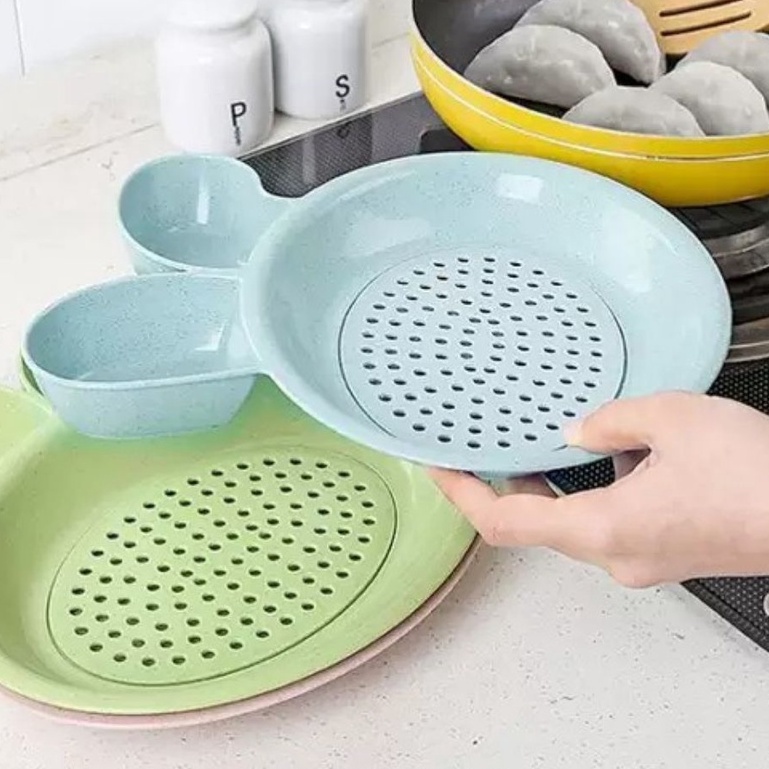 Đĩa nhựa lúa mạch tròn 2 lớp có giá phơi, đựng bánh kẹo đẹp hình tròn tai thỏ nhỏ nhiều màu T2