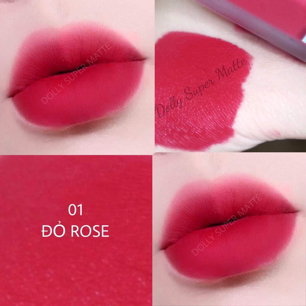 NEW 2021 [Đỏ Rose 01] Son Kem Lì Dolly Super Matte Không Chì Màu Đỏ Rose