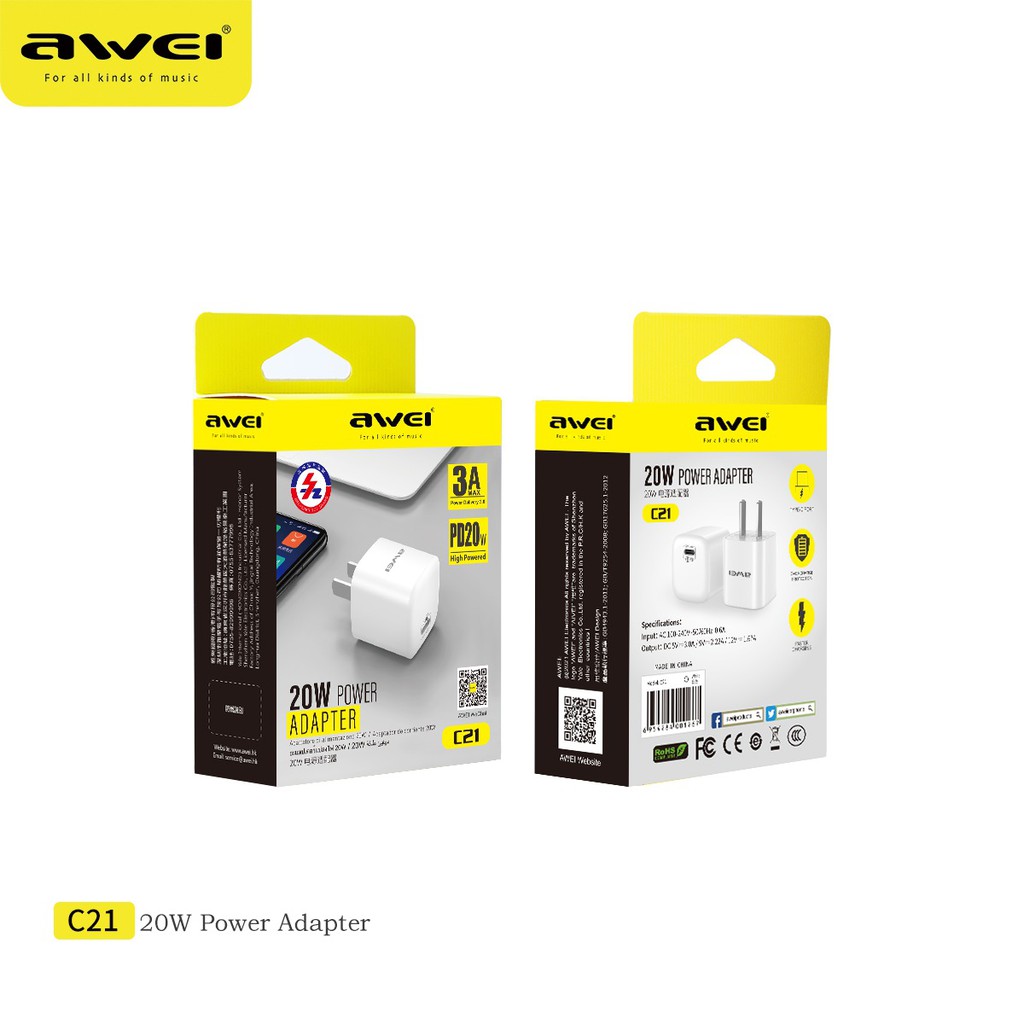 Củ sạc AWEI C21 20w PD nhanh chóng tiện lợi khi đi du lịch