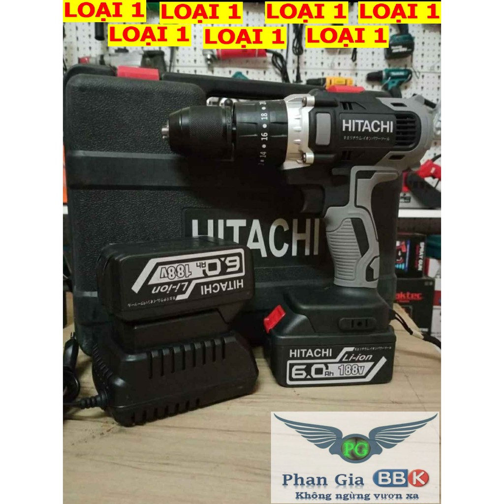 Máy khoan pin HITACHI188V, Bảo hành 1 năm, Mô tơ 100% dây đồng,