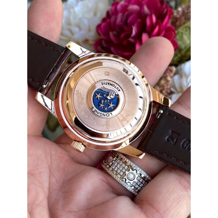 Đồng hồ Nam lg  bát quái máy nhật Myota vỏ vàng ta mặt trắng dòng cơ Automatic size 40mm dây da