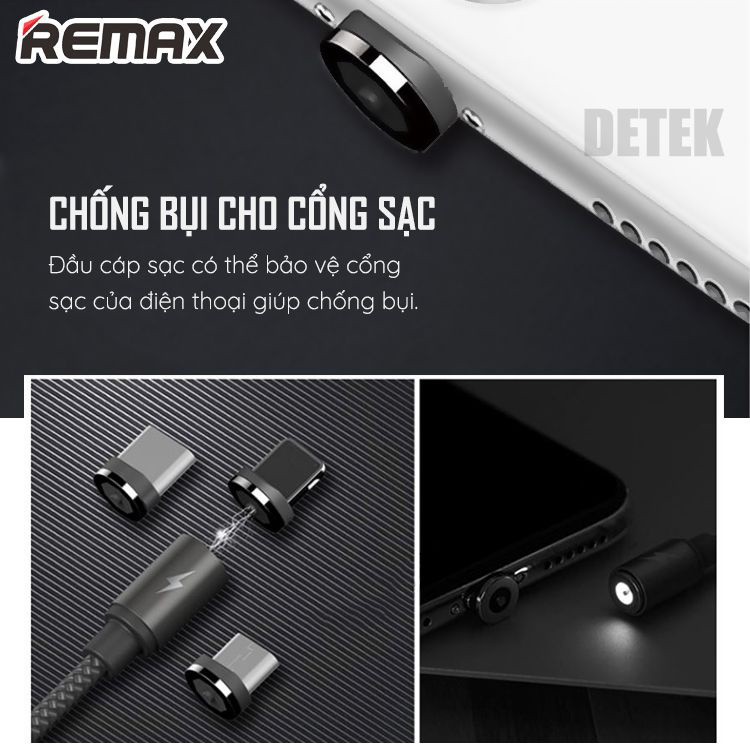 Cáp Sạc Từ Nam Châm Remax RC-095m Micro USB Android Dây Dù Chống ĐứtCó Đèn LED Chính HãngBảo Hành Toàn Quốc