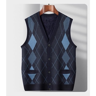 Áo len gile lót nỉ dày ấm cho đàn ông trung niên, ao len gile cài cúc cho bố, thời trang trung niên cao tuổi