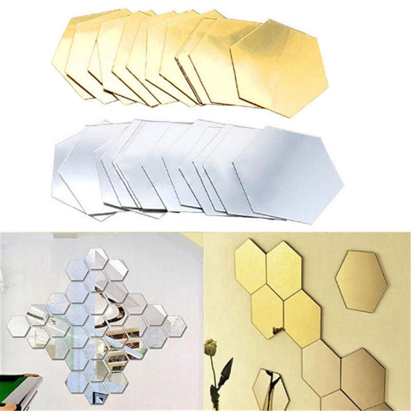Set 12 Miếng Dán Tường Tráng Gương Hình Lục Giác 3D Chất Liệu Vinyl Dễ Tháo Gỡ Dùng Trang Trí Nhà Cửa